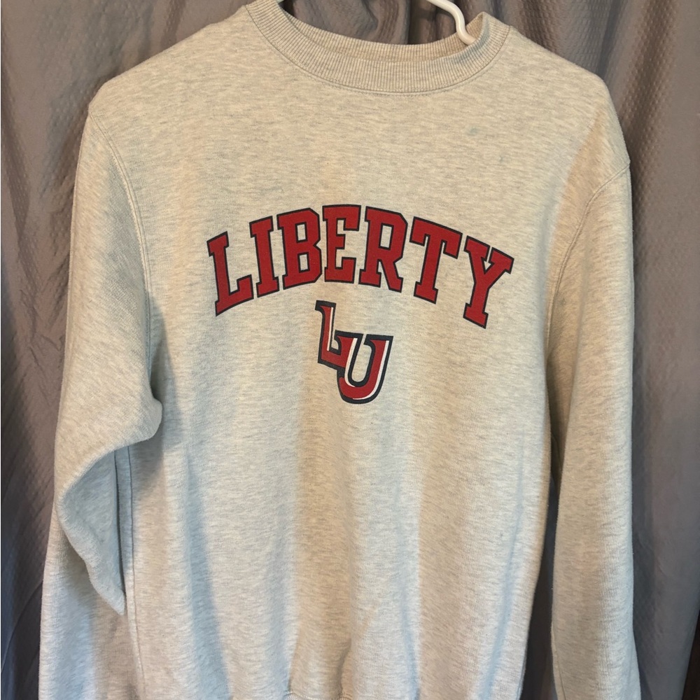 Champion Cream Crewneck Sweatshirt with Blue Red Logo Tag